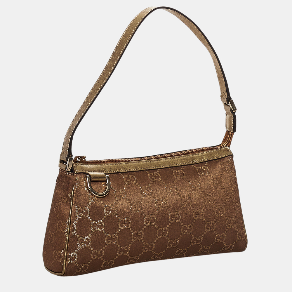 

Gucci Brown Abbey GG Satin Baguette