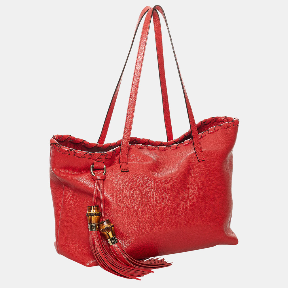 

Gucci Red Bamboo Leather Tote Bag