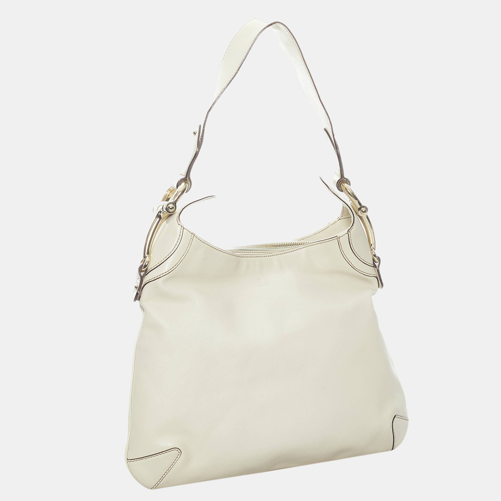 

Gucci White Horsebit Creole Leather Tote Bag