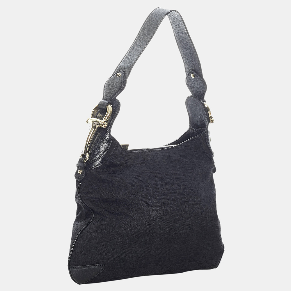 

Gucci Black Horsebit Canvas Creole Shoulder Bag