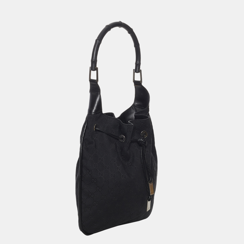 

Gucci Black GG Canvas Drawstring Hobo Bag
