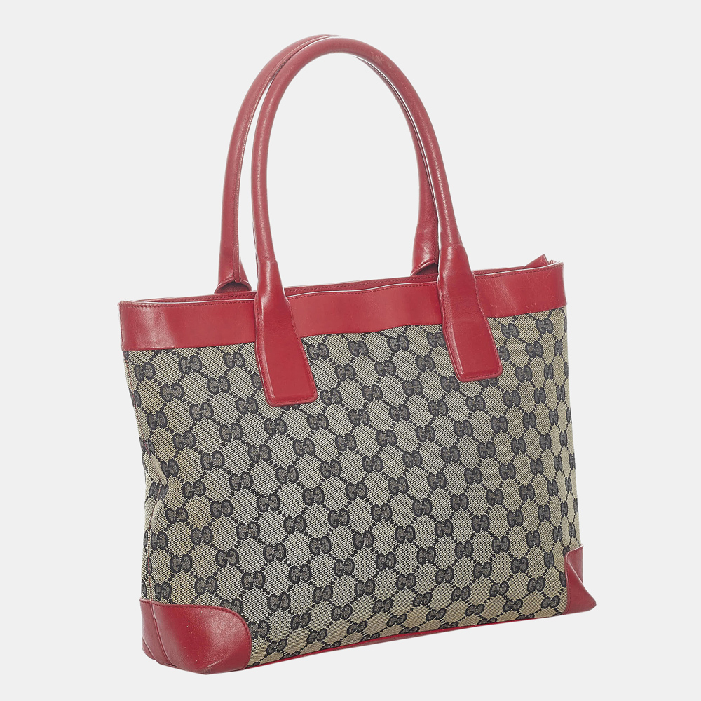 

Gucci Grey/Red GG Canvas Tote Bag