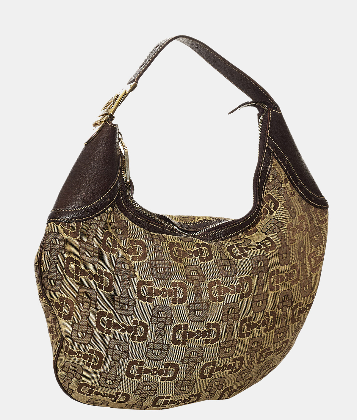 

Gucci Brown Horsebit Canvas Hobo Bag