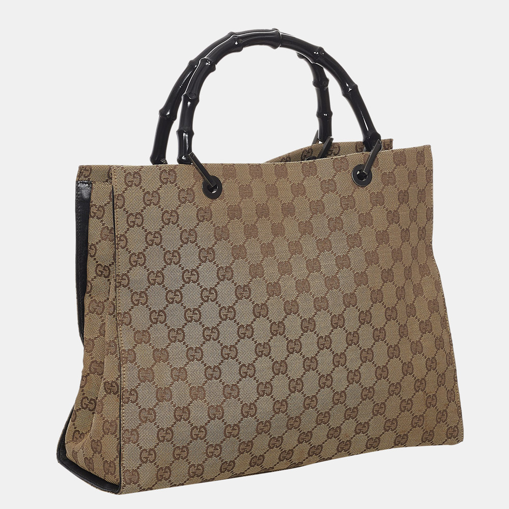 

Gucci Beige/Brown Bamboo GG Canvas Tote Bag