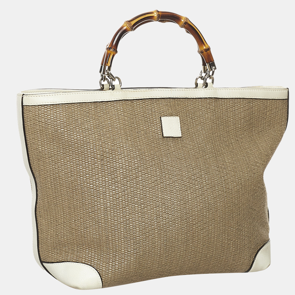 

Gucci Brown/White Bamboo Raffia Handbag