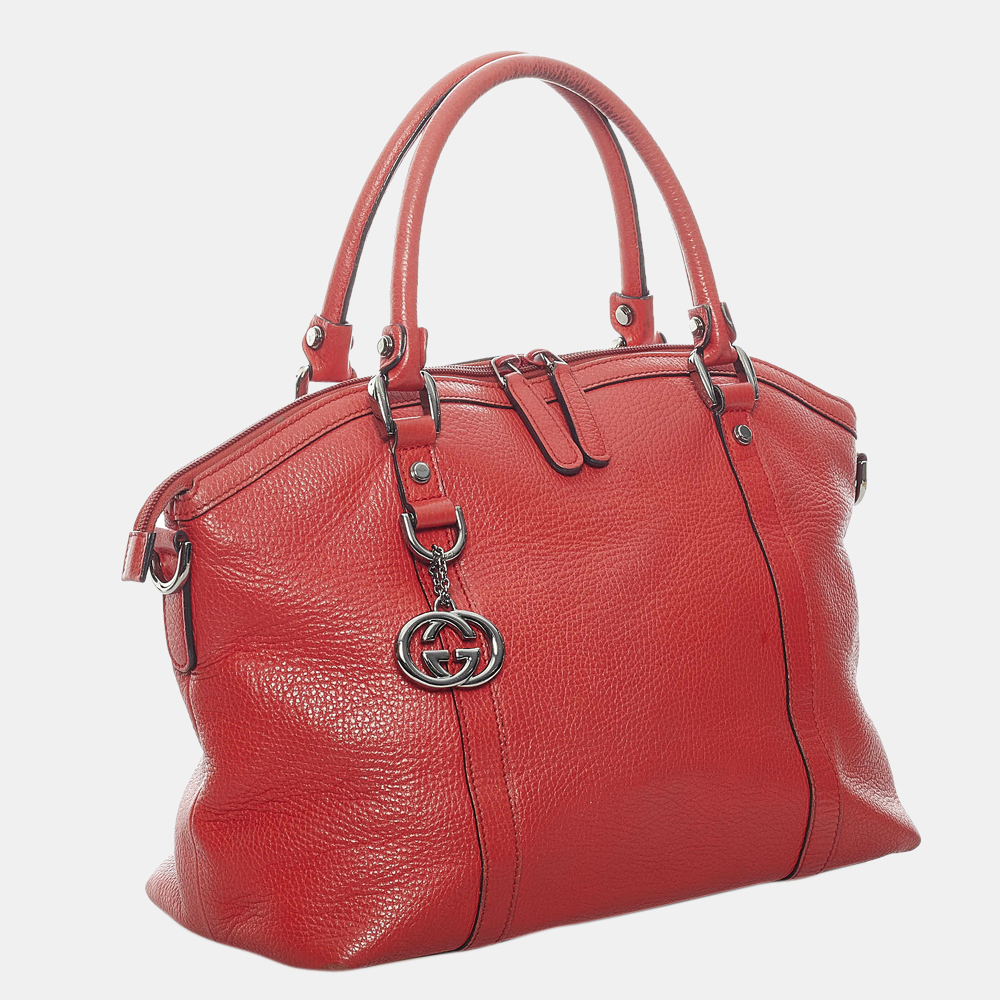 

Gucci Red GG Charm Dome Leather Handbag