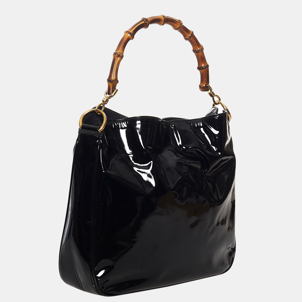 

Gucci Black/Brown Bamboo Patent Leather Satchel