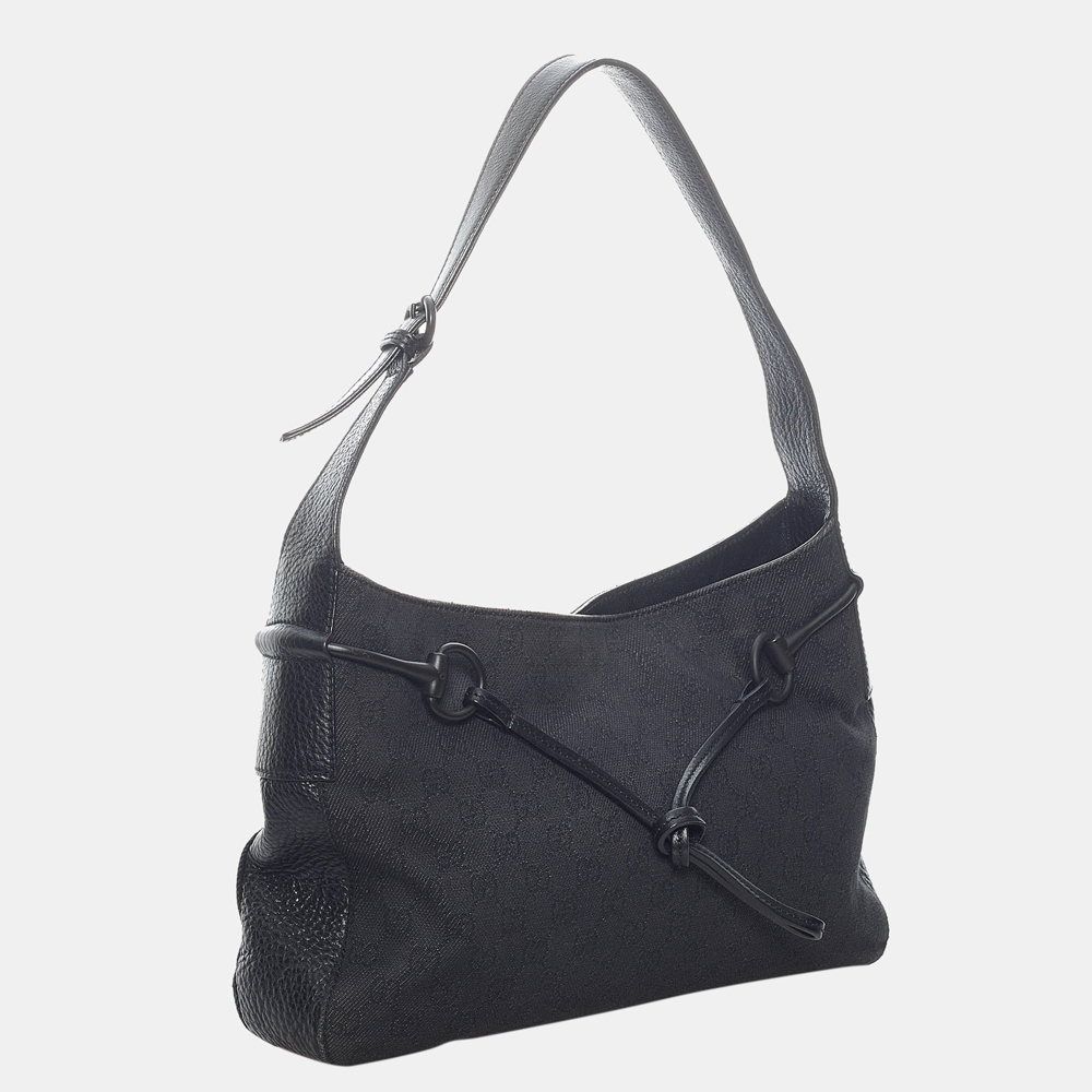 

Gucci Black GG Canvas Horsebit Shoulder Bag