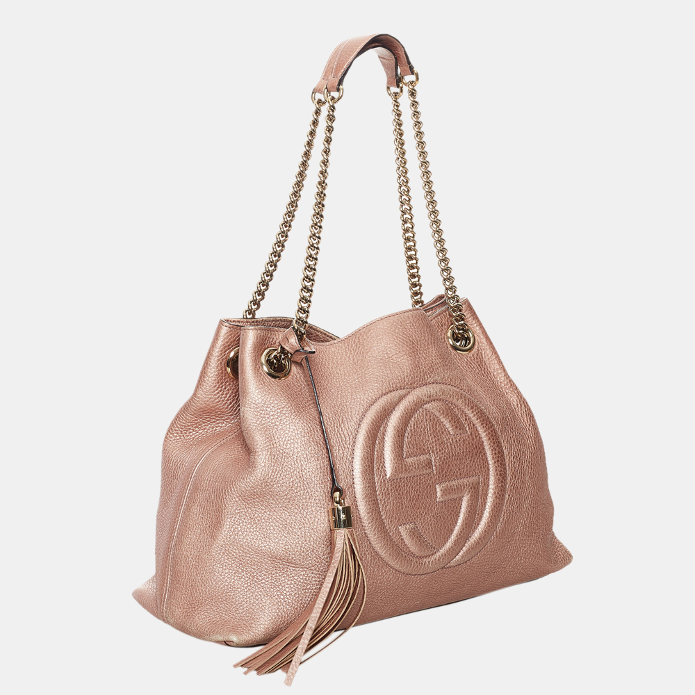 

Gucci Pink Soho Chain Leather Tote Bag