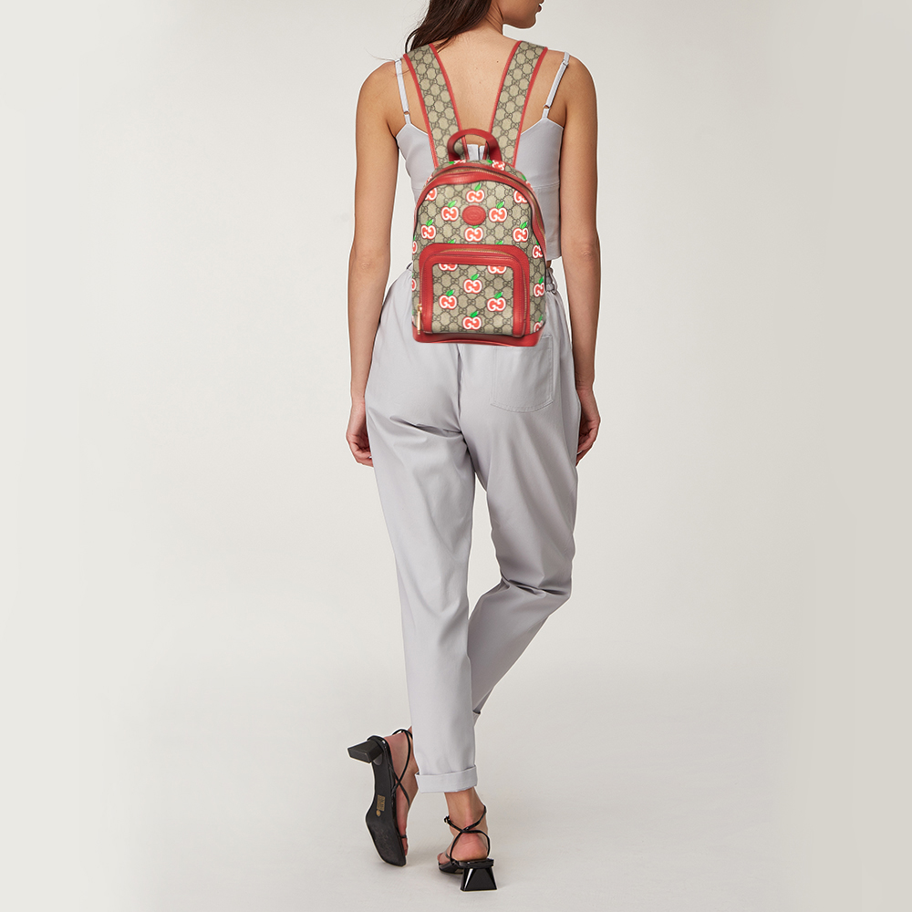 

Gucci Beige/Red GG Supreme Canvas and Leather Small Backpack