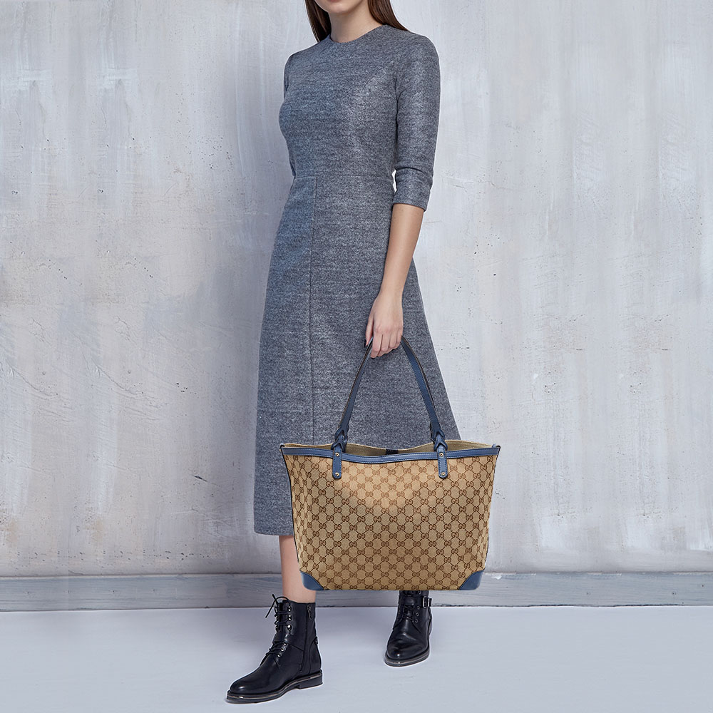 

Gucci Beige/Blue GG Canvas And Leather Craft Tote