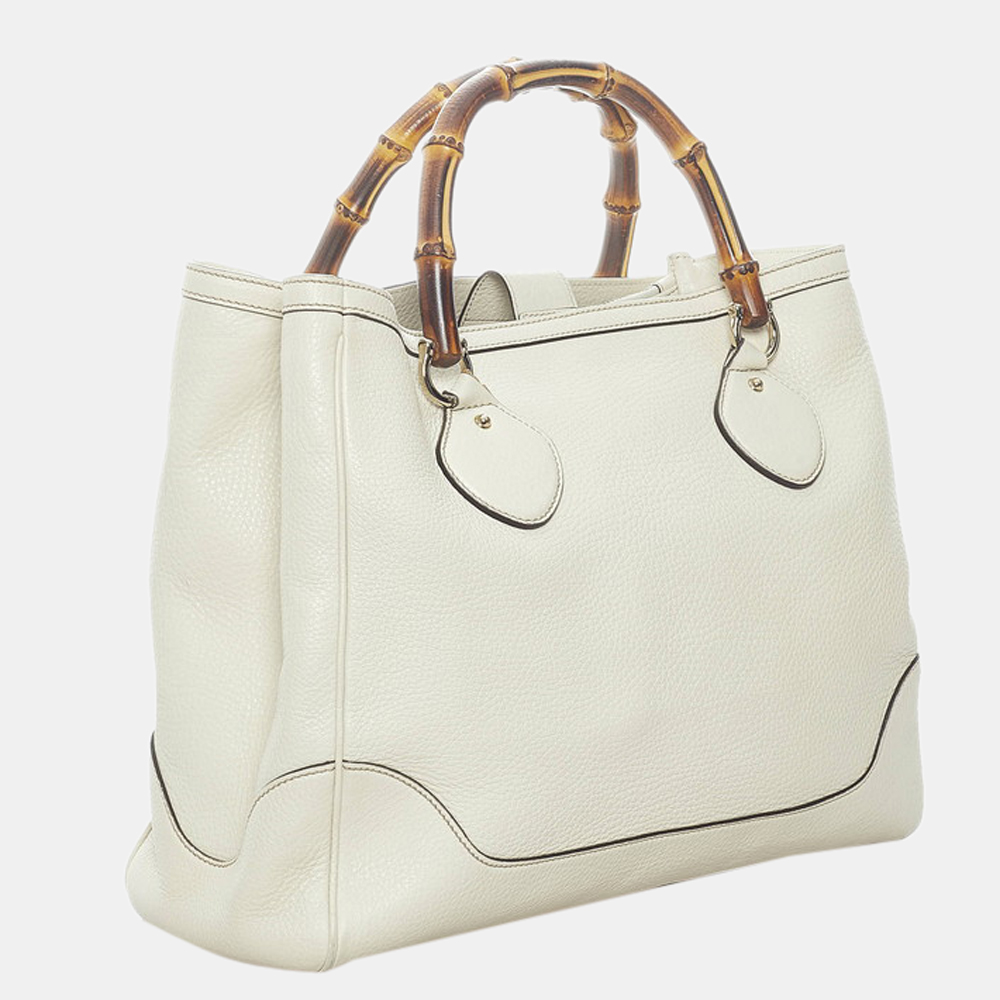 

Gucci White Leather Diana Bamboo Handle Tote Bag