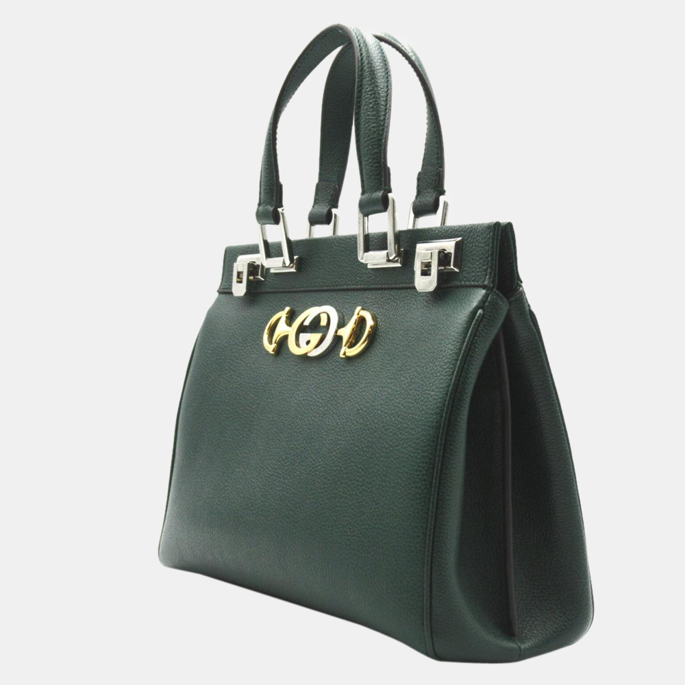

Gucci Green Zumi Leather Top G Horsebit Top Handle Bag