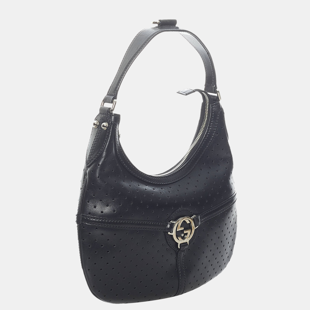 

Gucci Black Perforated Leather Reins Hobo Bag