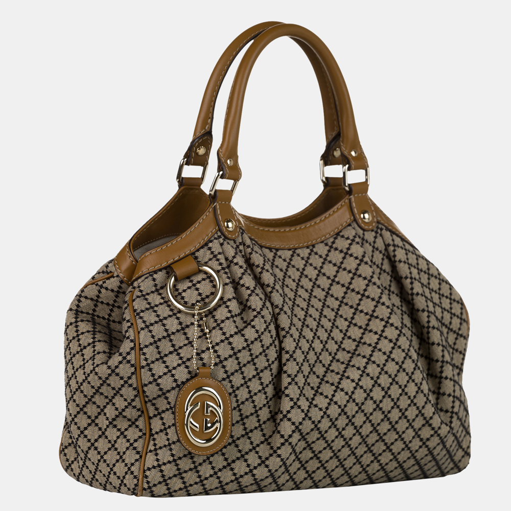 

Gucci Beige/Brown Diamante Sukey Canvas Tote Bag