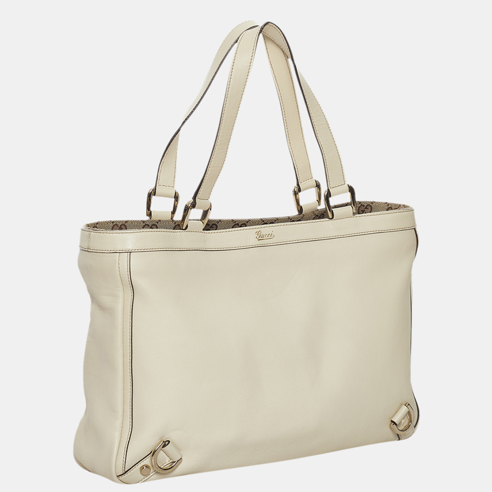 

Gucci White Abbey D-Ring Leather Tote Bag