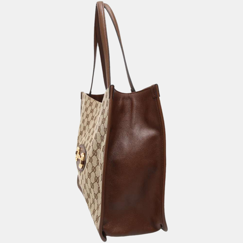 

Gucci Brown/Beige GG Canvas Leather Horsebit 1955 Tote Bag