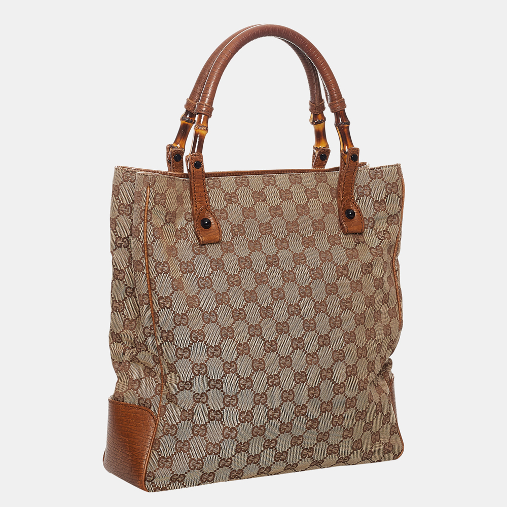

Gucci Beige/Brown GG Canvas Bamboo Tote Bag