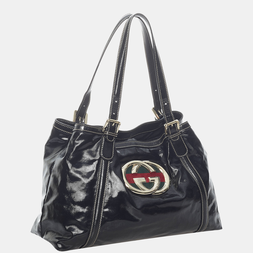 

Gucci Black/Multi Color Dialux Britt Patent Leather Tote Bag