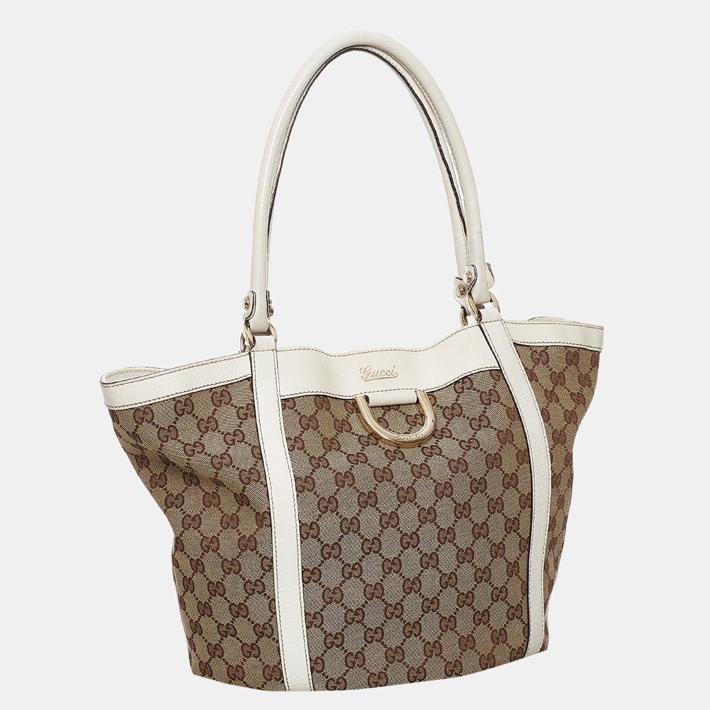 

Gucci Beige/Brown/White GG Canvas Abbey D-Ring Canvas Tote Bag