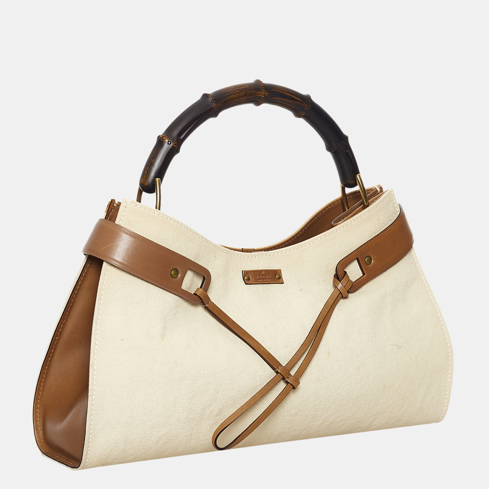 

Gucci Brown/White Bamboo Canvas Handbag