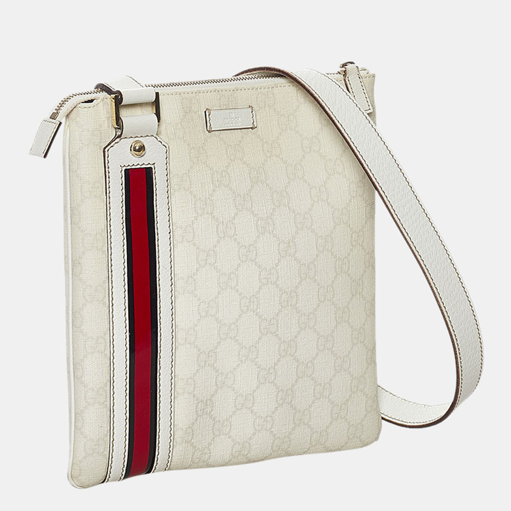 

Gucci White Canvas Leather Fabric GG Supereme Jolicoeur Shoulder Bag