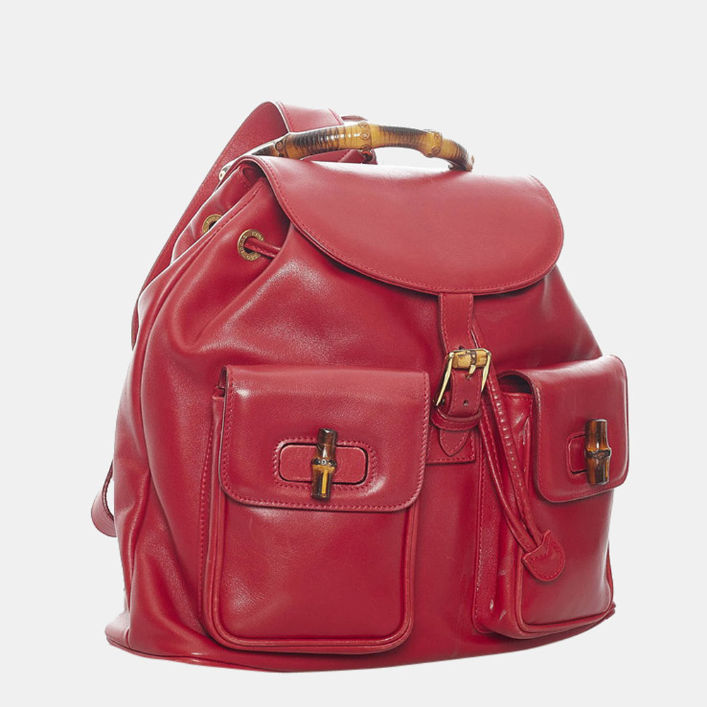 

Gucci Red Leather Bamboo Backpack