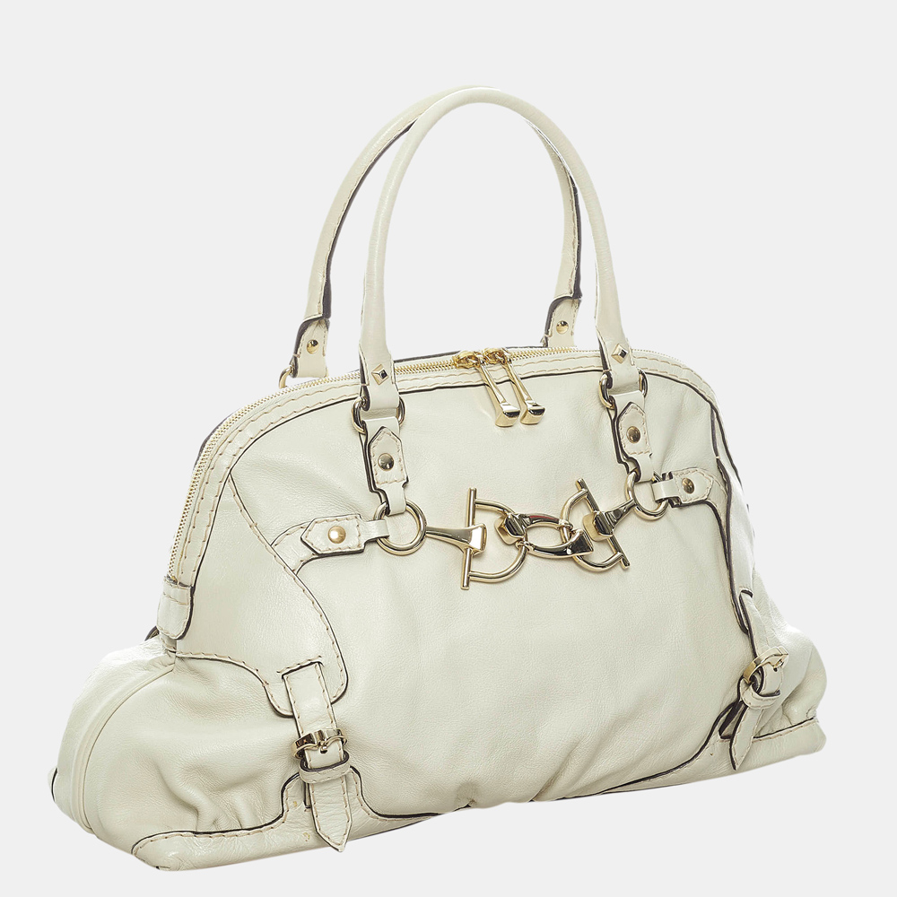 

Gucci White Horsebit Nail Leather Tote Bag