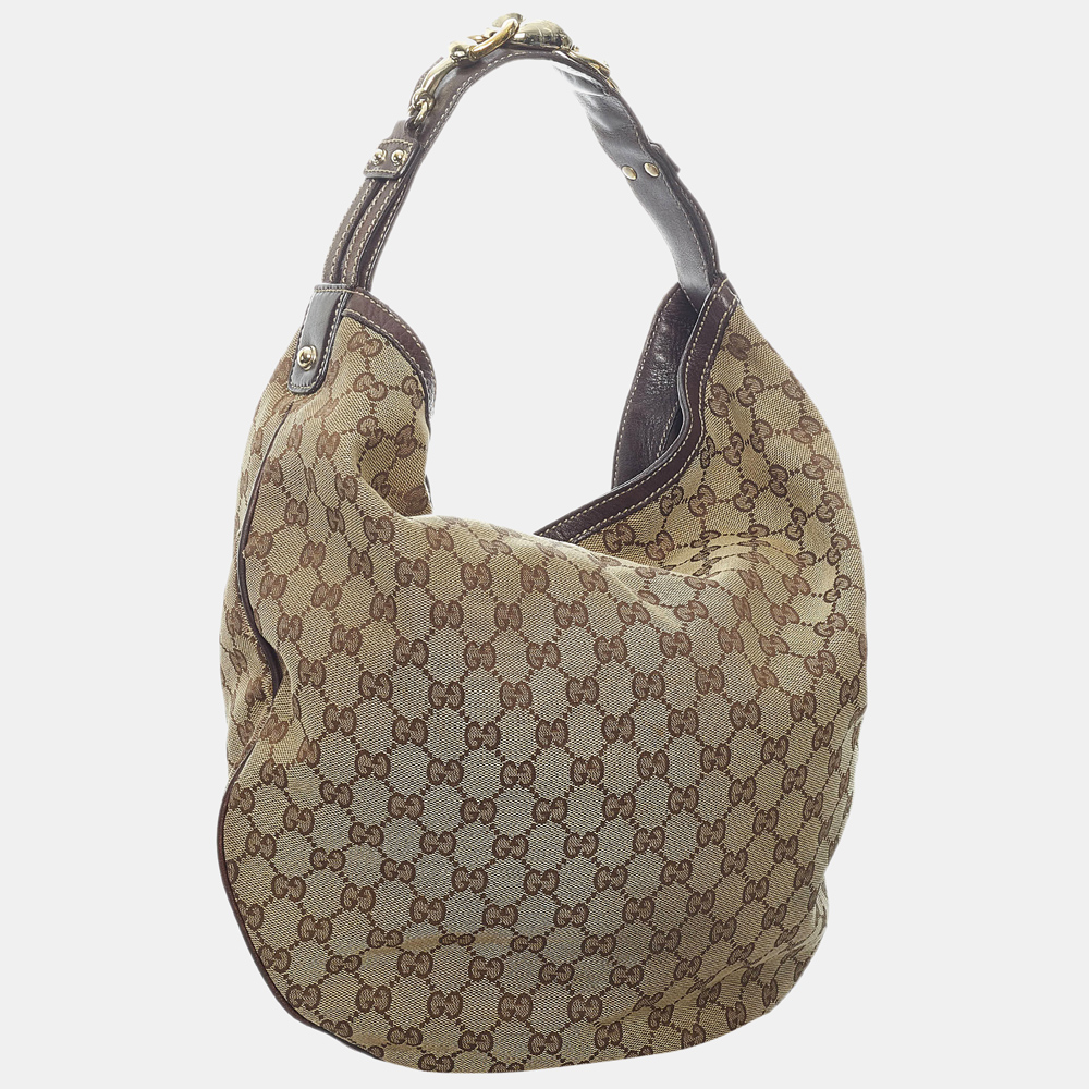 

Gucci Beige/Brown GG Canvas Horsebit Hobo Bag
