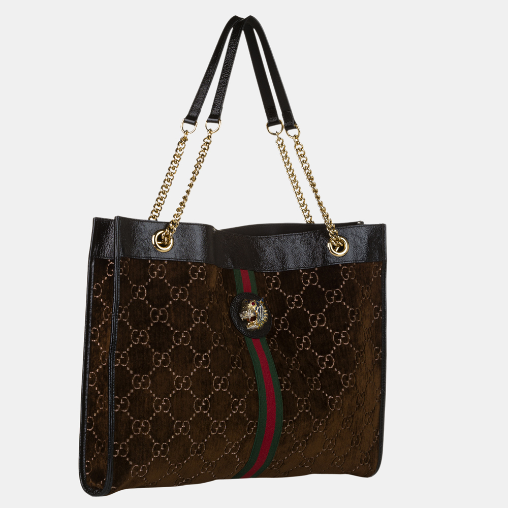 

Gucci Black/Brown Large GG Velvet Rajah Tote Bag