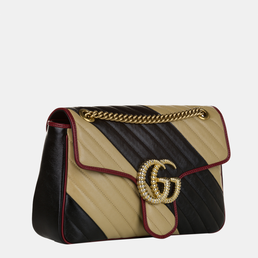 

Gucci Beige/Black/Brown Medium Torchon GG Marmont Leather Shoulder Bag