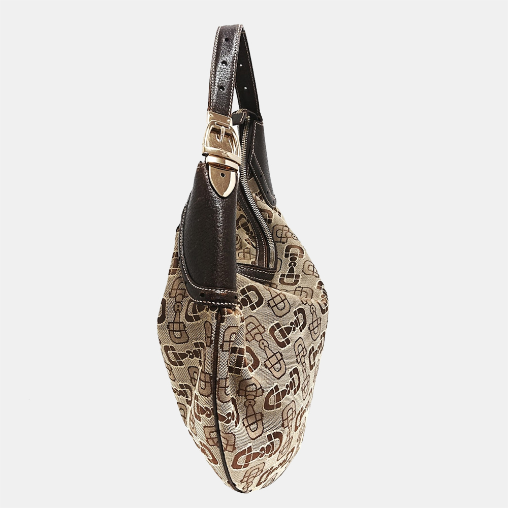 

Gucci Beige/Brown Horsebit Canvas Hobo Bag