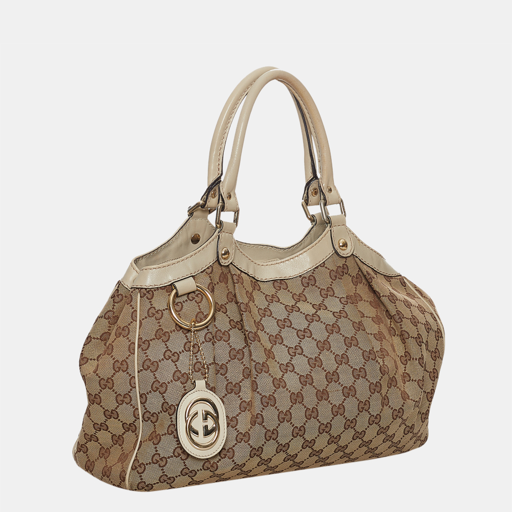 

Gucci Beige/Brown/White GG Canvas Sukey Tote Bag