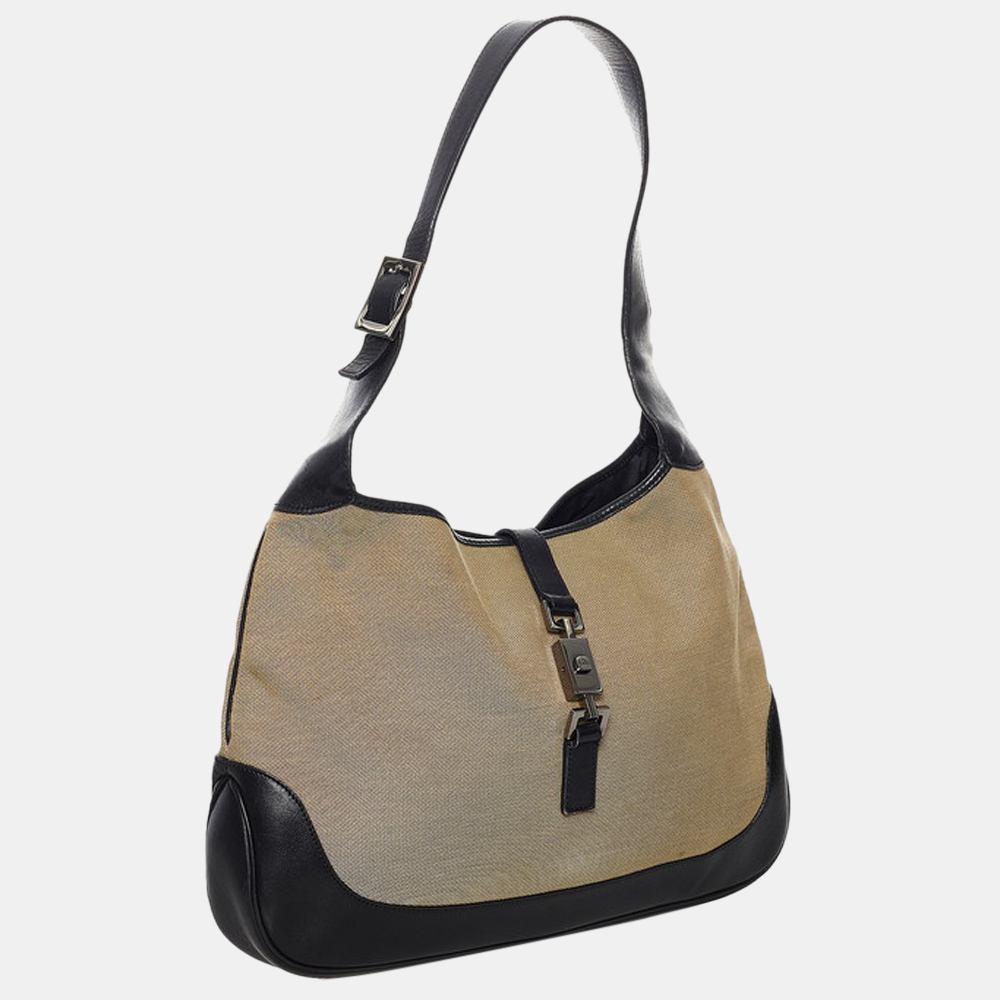 

Gucci Beige Canvas Leather Vintage Jackie O Hobo Bag