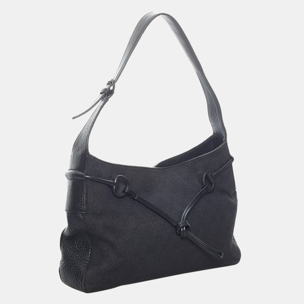 

Gucci Black GG Canvas Leather Horsebit Shoulder Bag