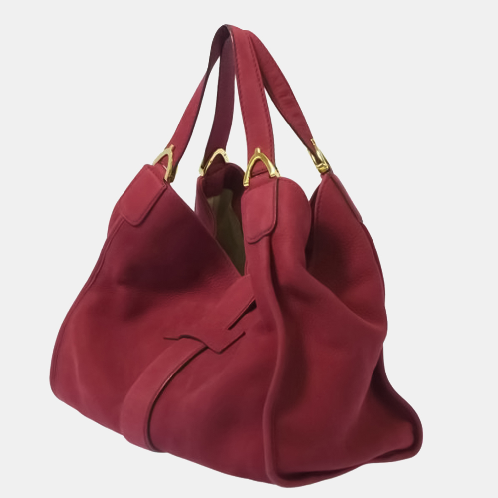 

Gucci Red Soft Stirrup Nubuck Leather Tote Bag