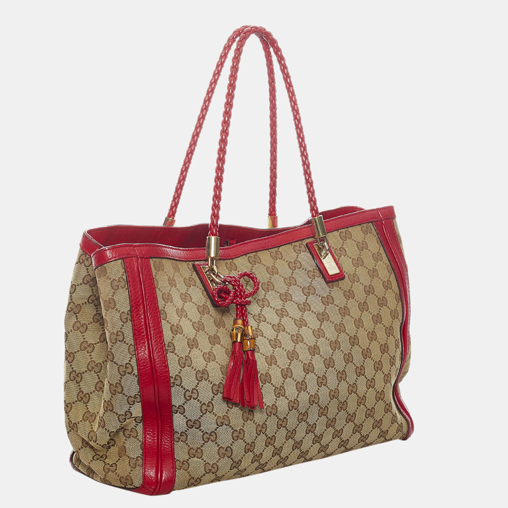 

Gucci Brown/Beige/Red GG Canvas Bella Tote Bag