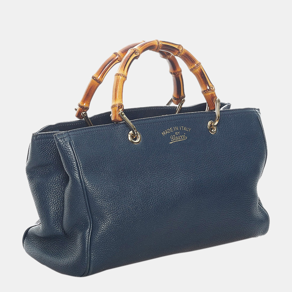 

Gucci Blue Bamboo Shopper Leather Satchel
