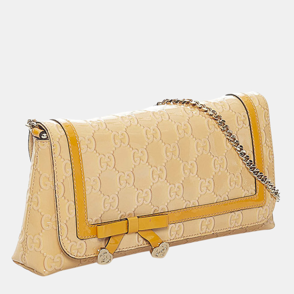 

Gucci Beige/Brown/Yellow Guccissima Patent Leather Mayfair Shoulder Bag