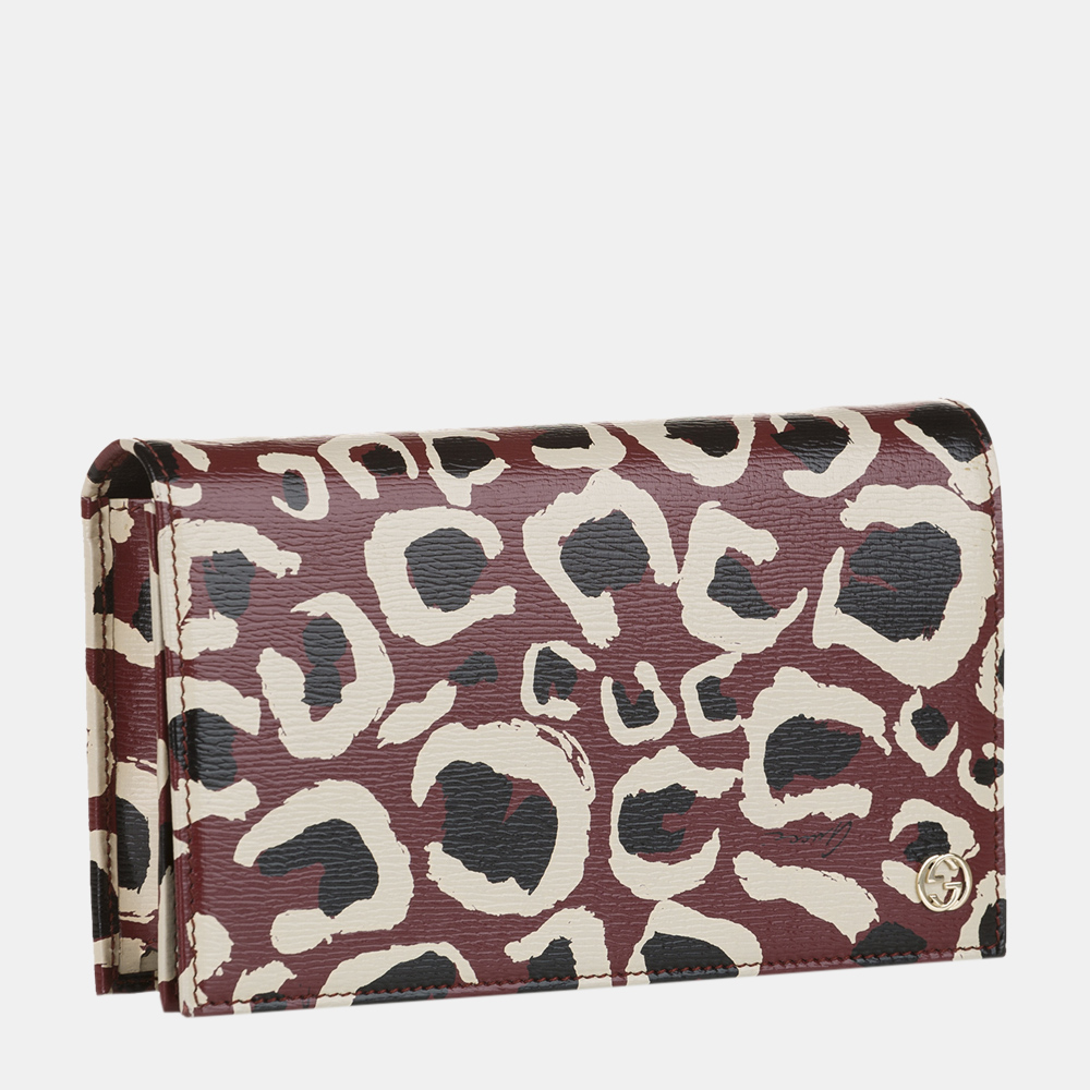 

Gucci Multicolor/Red Leopard Print Leather Wallet on Chain