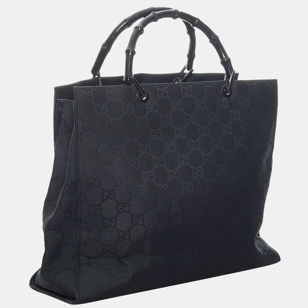 

Gucci Black GG Nylon Bamboo Tote Bag