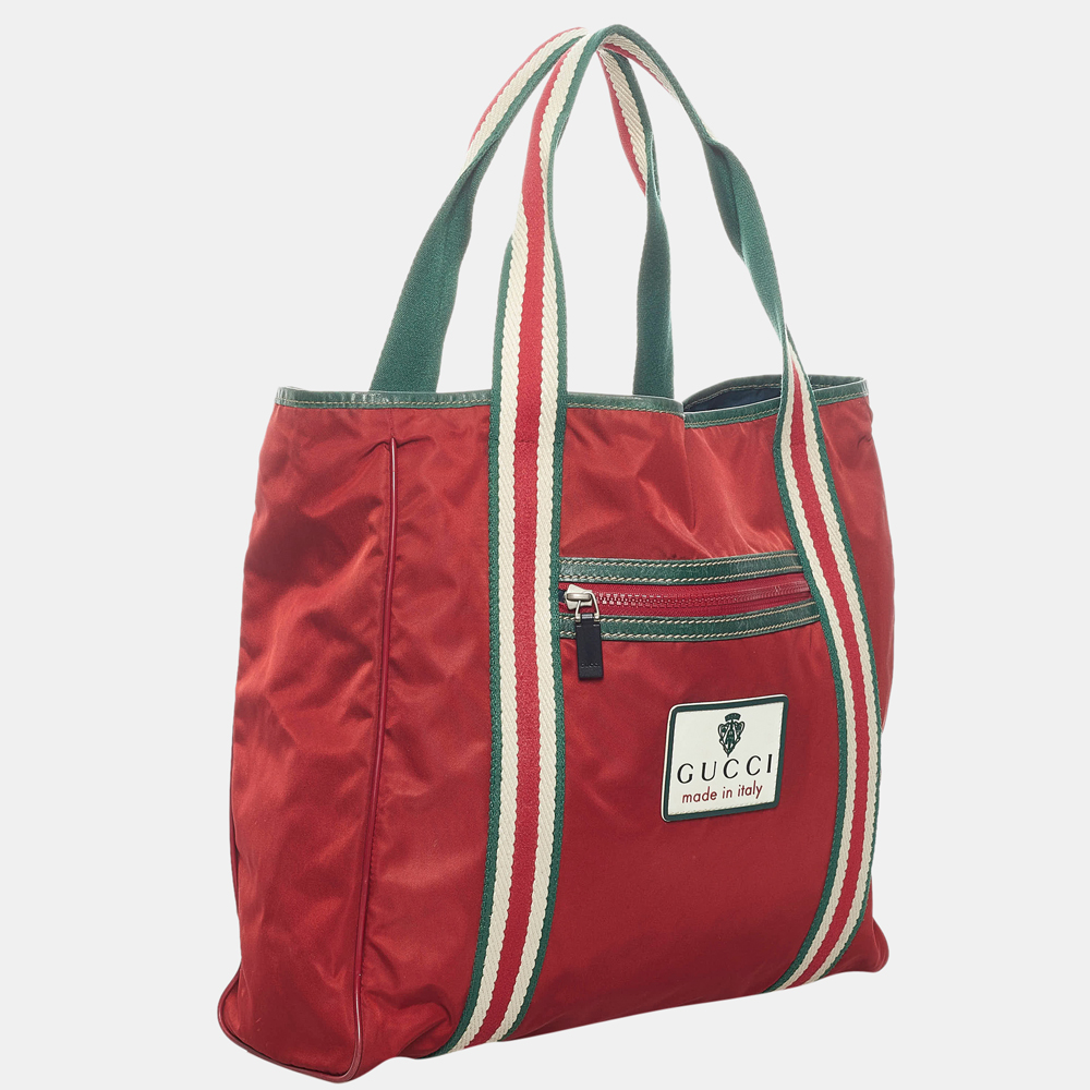 

Gucci Multi Color/Red Nylon Tote Bag, Multicolor
