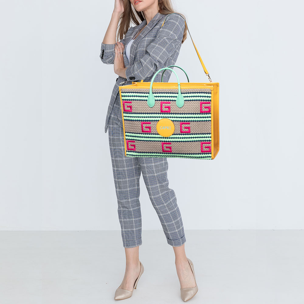 

Gucci Multicolor Woven Fabric and Leather Capri Striped Tote