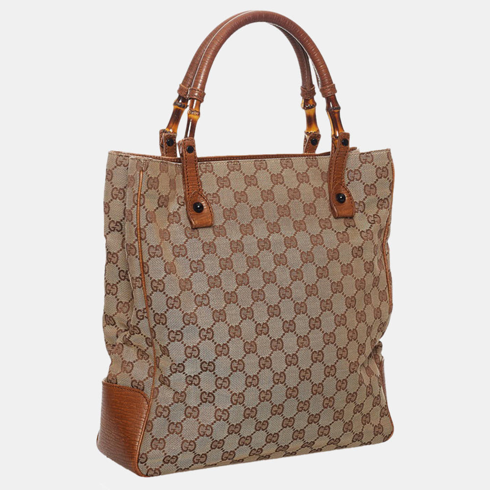 

Gucci Beige Canvas GG Bamboo Tote Bag