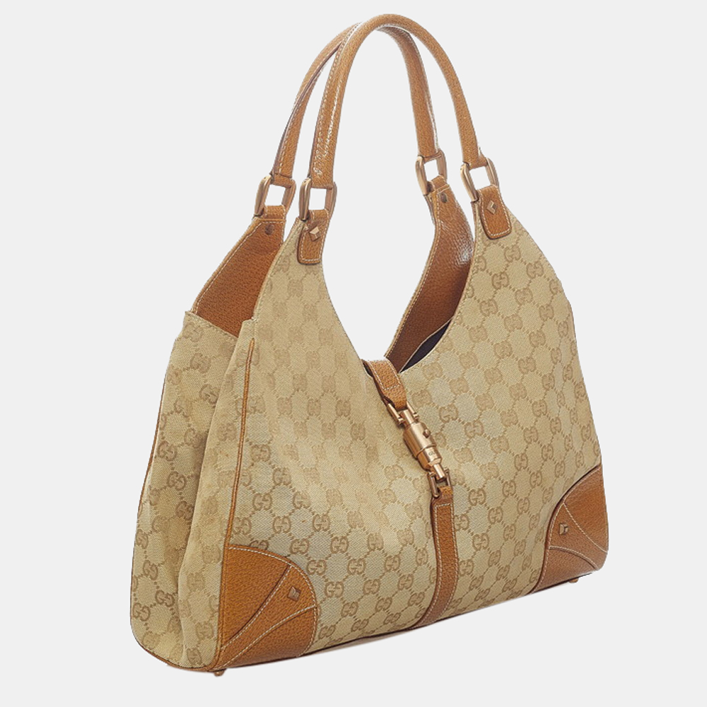 

Gucci Brown GG Canvas Jackie Nailhead Bardot Shoulder Bag