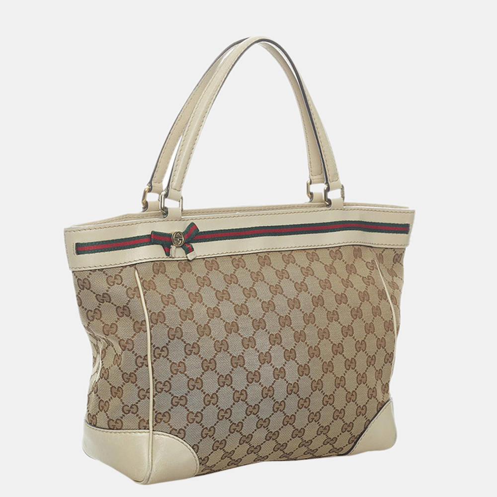 

Gucci Beige GG Canvas Leather Mayfair Tote Bag