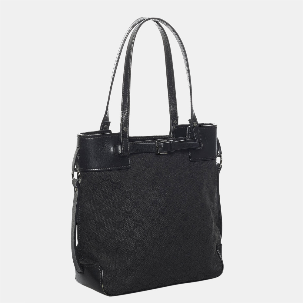 

Gucci Black GG Canvas Belt Tote Bag