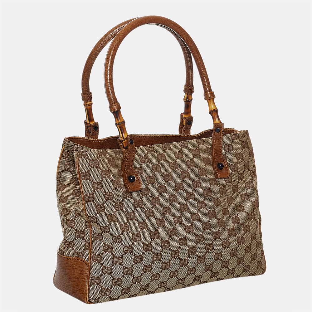 

Gucci Beige/Brown Bamboo GG Canvas Handbag