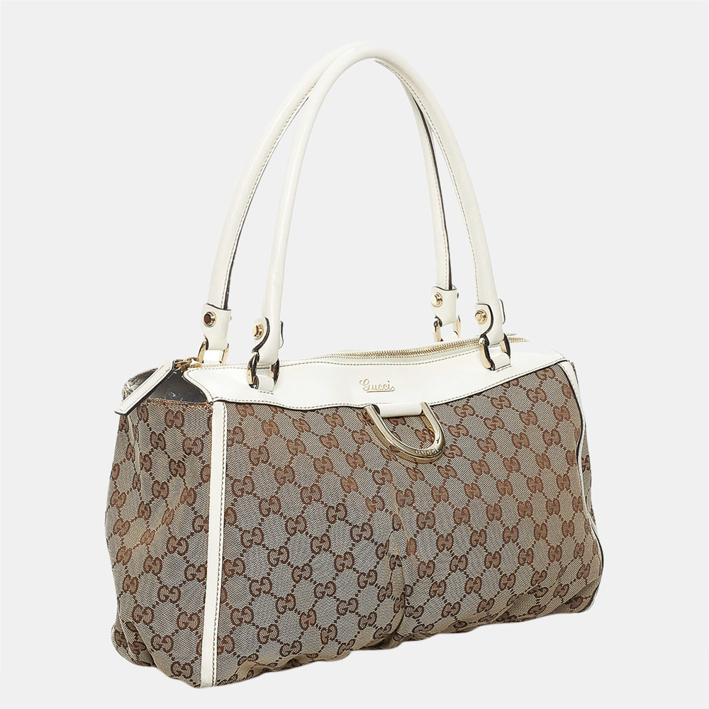 

Gucci Brown/White GG Abbey D-Ring Canvas Tote Bag