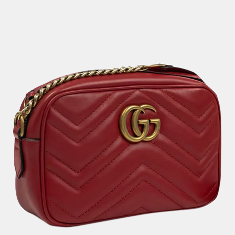 

Gucci Red Leather GG Marmont Camera Bag